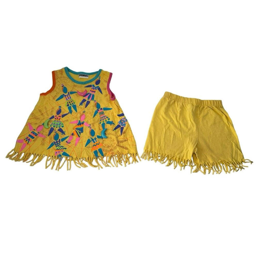Miniwaves Made In USA Vintage 90s Colorful Set  Moon Beads Fringe Cotton Girl 4